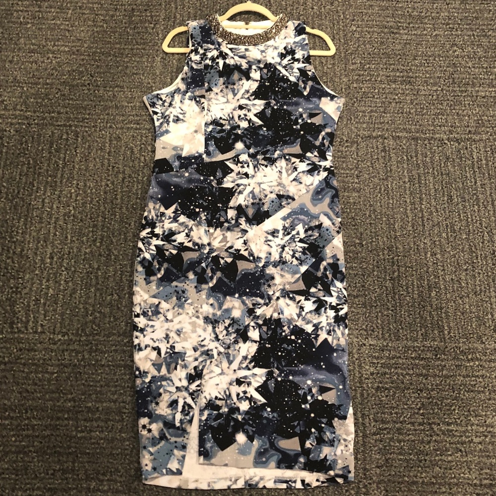 Jennifer Lopez Blue and White Midi Dress